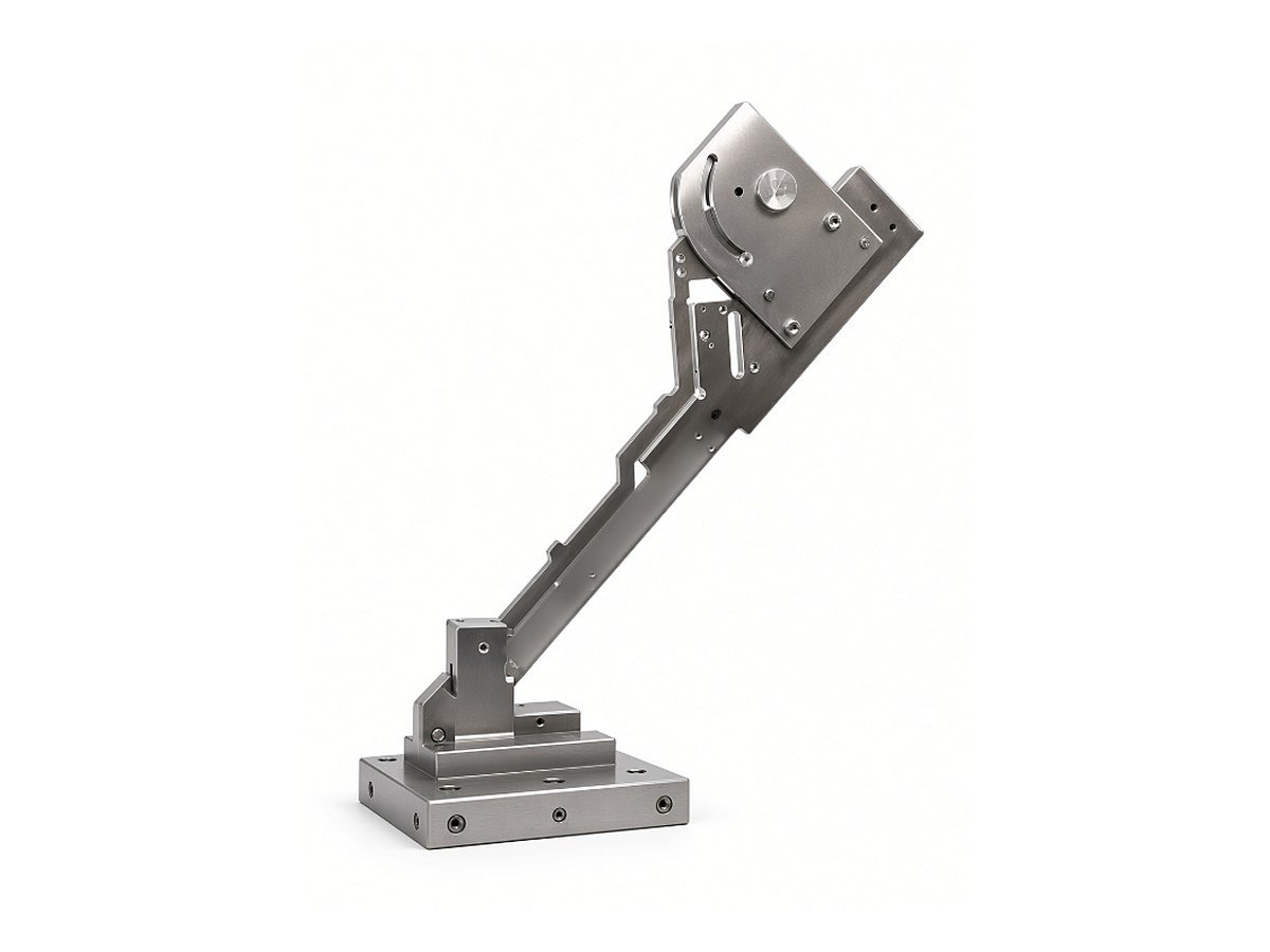 Multi-part machined articulating bracket assembly with pivot and adjustment slot