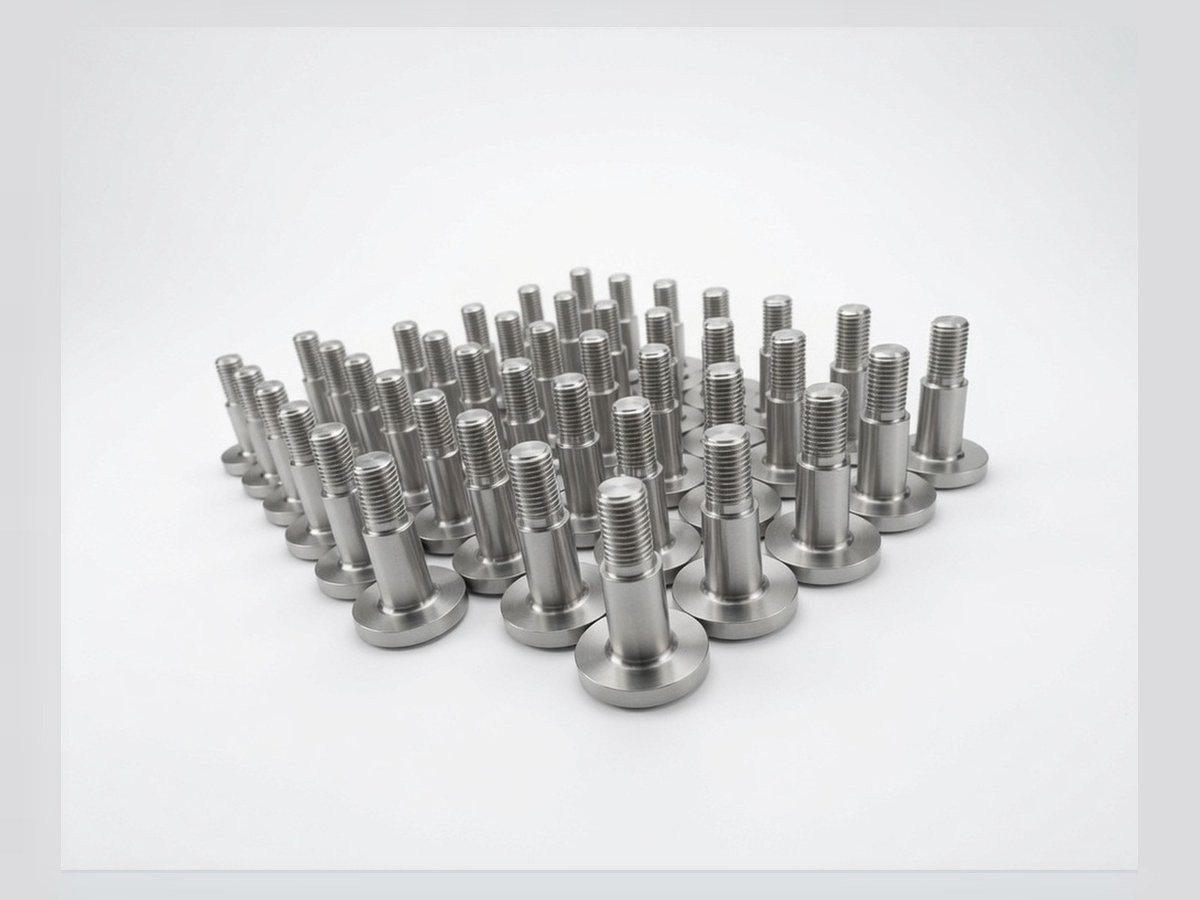 Batch of machined stainless steel stepped shoulder studs, CNC turned at CNC Machinist Seaford